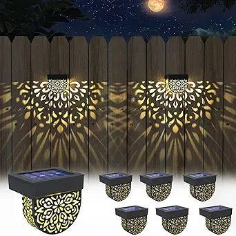 Solar Fence Lights 6 Pack Solar Deck Step Wall Lights Outdoor Waterproof LED Decorations Warm Yellow Light Decorative Lighting for Garden, Front Door, Backyard (Black 1)