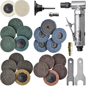 1/4 inch angle air die grinder with 22 pcs 2-inch quick change sanding discs, polished color angle pneumatic die grinder, air die grinder kit