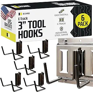 DC Cargo Mall Dual Arm Tool Hook Hanger E Track Accessories 3" Deep (6 Pack) - Garage Wall Mount, Truck, Enclosed Trailer, Storage ETrack System