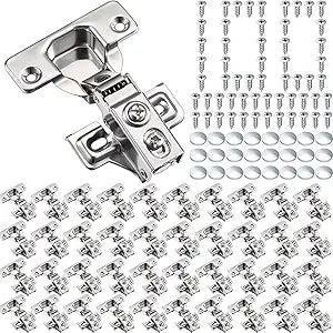 Chumia 100 Pack Soft Closing Cabinet Hinges for Kitchen 1/2 Inch Partial Overlay Kitchen Cabinet Door Hinges 105 Degree Concealed with Mounting Screws for Frameless Face Frame Door