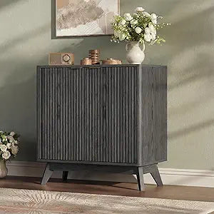 29'' Fluted Sideboard Buffet with Rounded Corners, Modern 2-Door Accent Table for Coffee Bar, Console Table,Black