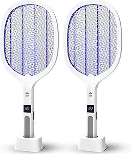 WBM SMART 2 in 1 Electric Bug Zapper, Mosquitoes Trap Lamp & Racket, USB Rechargeable Electric Fly Swatter for Home and Outdoor Powerful Grid 3-Layer Safety Mesh Safe to Touch, Pack of 2