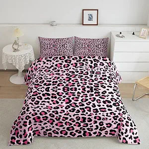 Castle Fairy Pink Leopard Print Comforter Set for Kids,Cheetah African Wildlife Animals Bedding Set Teens Boys Room Decor,Geometric Dot Comforter with 1 Pillowcase for All Seasons,Twin