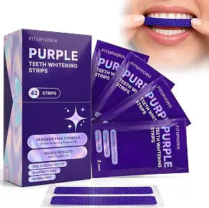 Purple Teeth Whitening Strips - 42 Count - Peroxide Free Color Correcting Whitening Strips - At Home Smile Care Kit