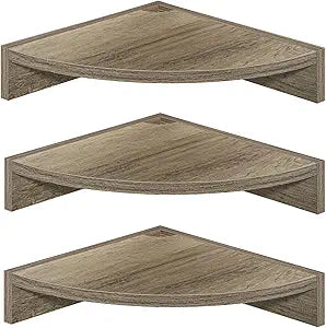 Fun Memories Corner Shelf Wall Mount, Wood Floating Corner Shelves,Corner Wall Shelf for Bedroom, Bathroom, Kitchen, Living Room (Grey, 3 Pack)