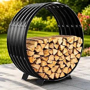 24" Firewood Rack with Roof Cover, Indoor & Outdoor Log Holder Keeps Firewood Dry, Clean & Organized for Fireplace, Patio & Backyard, Heavy-Duty Steel Wood Storage Rack, 400LBS Capacity