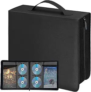 DVD CD Storage Binder with Handles - Holds 136 Discs & 68 Booklet Pockets, PU Leather Cover for Blu-ray Movies, Music CDs, Audio Disks, Portable Media Organizer