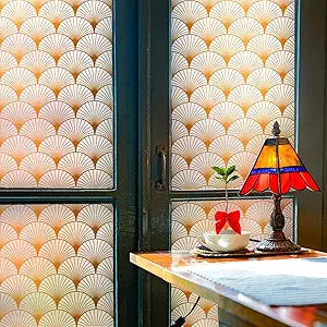 DKTIE Geometric Art Stained Glass Window Film Bathroom Window Privacy Film Frosted Glass Static Clings Non Adhesive with Installation Tools, Modern Home Improvement Style (S117, 35.4'' x 118.1'')
