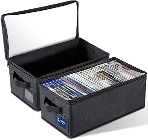 CCidea DVD Storage Box with Clear Window - 15.75" Foldable Media Organizer, Premium Zipper Closure, Holds 27+ DVDs, Dustproof Non-woven Fabric, Reinforced Handles & Label Slot (2)