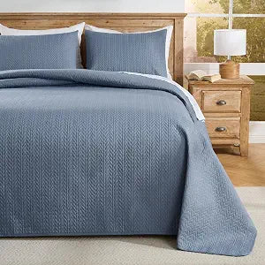 Twin Quilt Set Blue Bedspreads - Soft Summer Lightweight Coverlet for All Season with 1 Pillow Sham Modern Coin Pattern Navy Blue