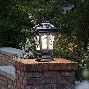 LED Solar Post Cap Lamp, IP65 Waterproof Post Light Outdoor Remote Control Dimmable Pillar Lights Aluminum Outdoor Column Light, 17.3" X 9.8" Pillar Pedestal Lantern for Garden Fence