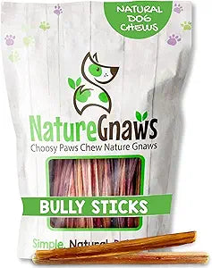 Nature Gnaws Extra Thin Bully Sticks for Small Dogs 5-6" (50 Count) - Long Lasting for Light Chewers and Puppies - Natural Beef Dog Chew Bone