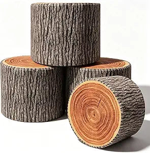 Leinuosen 4 Pcs Tree Stump Stool Round Throw Pillows Wood Floor Cushions for Classroom Tree Stump Flexible Seating with Wood Grain Print for Classroom Reading Corner Playroom Woodland Nursery Decor
