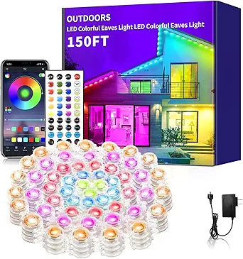 150ft Permanent Outdoor Light, RGB Smart Outdoor eave Lights with APP & Remote Control,timed Music synchronisation IP67 Waterproof LED eave Light,Suitable for Party,Halloween,Christmas,Rooftop,Garden