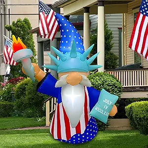 BLOWOUT FUN 5FT 4th of July Inflatable Statue of Liberty Gnome Independence Day LED Blow Up Lighted Patriotic Decor for Memorial Day 250th Anniversary Home Yard Outdoor Indoor Decoration