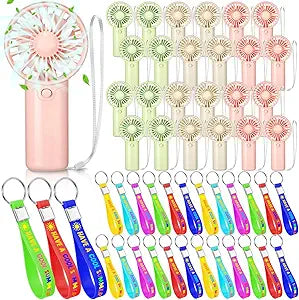 Glooglitter 48 Pcs End of Year Gift Bulk Mini Portable Fans Silicone Keychain Set, Battery Operated Handheld Lightweight Fans for Graduation Gifts, Guest Summer Birthday Party Prizes