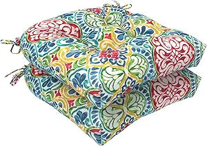 LVTXIII Outdoor Wicker Chair Cushions, 19"x19"x4" Patio Chair Cushions with Ties, Water Repellent Thick Tufted Seat Cushions for Patio Furniture, Set of 2, Damask Red