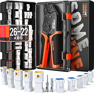 SOMELINE JST Waterproof Connector Crimping Tool Kit, 2.0mm 2/3/4/6/8 Pin 26-22 AWG (0.13-0.33mm) JWPF Wire-to-Wire Connectors for E-Bike, Motorcycle & LED - 32-20 AWG Crimper for JST, Molex, Dupont