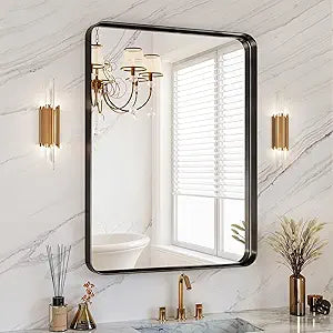 30x36 Inch Black Metal Framed Bathroom Mirror for Wall, HD Tempered Glass, Vanity Mirror for Over Sink, Anti-Rust Aluminum Alloy Mirror, Farmhouse, Horizontally or Vertically Hanging
