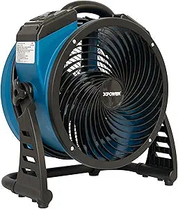 XPOWER P-26AR Industrial Axial Air Mover, Blower, Fan with Build-in Power Outlets for Water Damage Restoration, Home and Plumbing Use - 1 Amp, 1300 CFM, 4 Speeds , Blue
