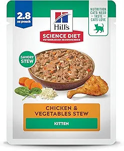 Hill's Science Diet Kitten Wet Cat Food, Chicken & Vegetables Stew, 2.8 oz. Pouches, 24-Pack