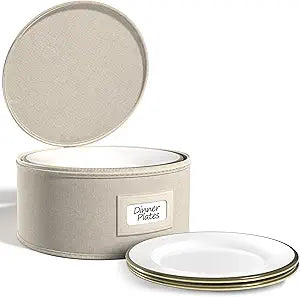 Sorbus China Storage Containers Dinnerware Organizer for Dinner Plates with Lid (Holds Service for 12) with Felt Protectors 12" x 6.25"