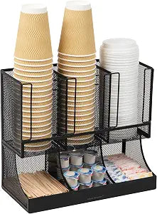 Mind Reader Multipurpose Countertop Organizer, Office Breakrooms, Cup and Condiment Station, Metal Mesh, Black