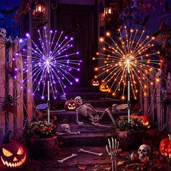 Solar Firework Lights Outdoor 2 Pack, 120LED Starburst Garden Lights Solar Powered with 8 Lighting Modes, Waterproof Decorative Lights for Flower Beds, Walkways,Small Garden & Halloween Decor