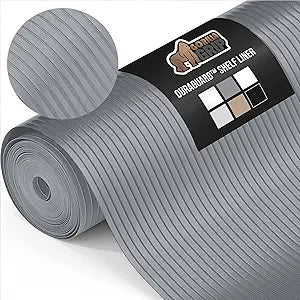 GORILLA GRIP DuraGuard Shelf Liner, 17.5x30 Non-Adhesive Cabinet Liners for Kitchen Drawers, Shelves, Refrigerator, Pantry Storage, Bathroom Closet, Durable Waterproof BPA Free Ribbed Plastic, Gray