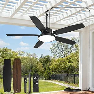 Fanbulous 52'' Outdoor Ceiling Fans with Light and Remote,IP65 Wet Rated Waterproof Ceiling Fan with 6-Speed DC Motor, Farmhouse Plug in Gazebo Fan for Porch Patios Pavilion(Black)