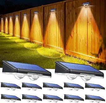 TECKNET Solar Fence Lights Outdoor 12 Pack, 3 Modes - Warm/Natural/Cool White, IP66 Waterproof Solar Lights for Fence with 2 High Brightness LED, Outside lighting Decor for Patio Wall Railing Backyard