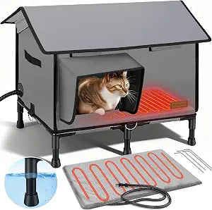6-Layer Heated Cat House, Ultra Sturdy Cat Houses for Outdoor Cats, 100% Waterproof 900D Oxford Fabric & Fully Insulated Weatherproof Heated Plush Pad for Outside Stray Barn Cat (Extra-Large)