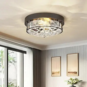 12-Inch Flush Mount Ceiling Light, Modern Farmhouse Style with Hammered Glass Shade, Oil Rubbed Bronze Finish, Ideal for Living Room, Bedroom, or Dining Room Model CKCL4822-2W-HGORB