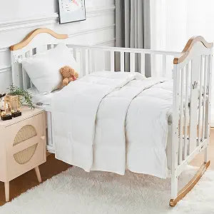 Toddler Goose Down Comforter Lightweight Summer Cooling Baby Duvet Insert, Hypoallergenic 100% Organic Cotton Crib Quilted Washable Nursery Blanket with Corner Tabs, White 33x43 Inches