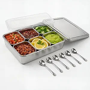 Stainless Steel Yakumi Pan, Yakumi Pans, Yakumi Mise En Place, Mise En Place Containers, Japanese Food Container, Condiment Containers, Multi Compartment Food Containers (6 Compartment)