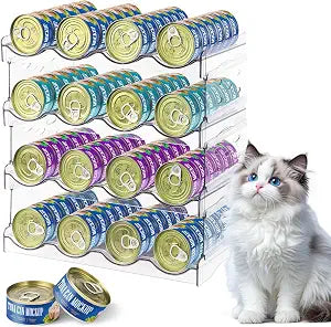 REFLYING Extra Large Cat Food Can Organizer 4-Tier Holds 96 Cans (3oz12.5oz), Transparent Acrylic Stackable Storage for 3+ Cats, Mold-Resistant Pantry & Kitchen Cabinet Organizer(4 Tier-4 Layer)