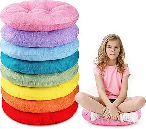 Fumete 8 Pcs 16 Inch Round Floor Cushions for Kids and Toddlers, Flexible Seating Classroom Furniture Floor Pillow for Home, Daycare, Preschool, Yoga and Meditation (Classic Rainbow)