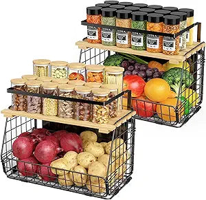 Magnetic Shelf for Fridge with Lid: 2 Pack Fruit Potato and Onion Storage Bin - Magnetic Spice Rack for Refrigerator & Kitchen Counter - Pantry Organizers and Storage