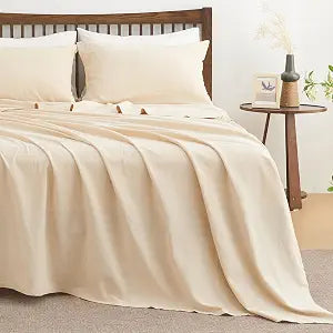 BISELINA Linen Sheet French Flax Flat Sheet Only 55% Euro Flax 45% Cotton Basic Style Solid Color Soft Breathable Farmhouse Top Sheet 1-Piece (Queen, Linen)