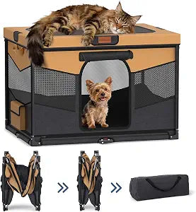 LOOBANI Foldable Dog Playpen for Small Dogs, Indoor/Outdoor Puppy Playpen with Removable Washable Fabric Enclosure, Sturdy Steel Frame & 690D Oxford Cloth, Portable Dog Cat Crate,32"x24"x22", Brown