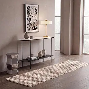 SAFAVIEH Seattle Shag Collection Runner - 2'3" x 8', Ivory & Brown, Checkered Pattern, 1-inch Thick, Ideal for the Living Room, Dining, Bedroom (STE921T)