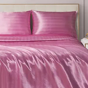 Juicy Couture Silky Satin Damask Sheet Set - Luxury Pink Bedding - Smooth Striped Sheets - Queen Size