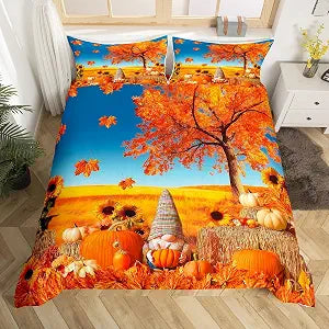 Autumn Harvest Bedding Set Fall Decor Duvet Cover Full Size for Boys Girls Women Happy Fall Y'All Comforter Cover Thanksgiving Day Gifts Bedspread Cover Farm Maple Leaf Pumpkin Sunflower Bedding