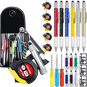 Chumia 60 Pcs Mini Measuring Tape Screwdriver Keychain Set Multitool Pen Card Small Flashlight Keychain Set Fathers Gifts Bulk Adult Party Favors Mini Tools LED Light for Men