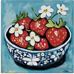 Stupell Industries Strawberries in Blue Bowl, 24 x 24 Inch Canvas Wall Art
