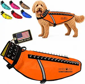 CoyoteVest Dog Harness | Stab-Resistant Protective Vest | Coyote Vest for Dogs | Defends Against Coyotes, Dogs, Birds of Prey | Reflective Safety, Made in USA (Large, Fluorescent Orange)