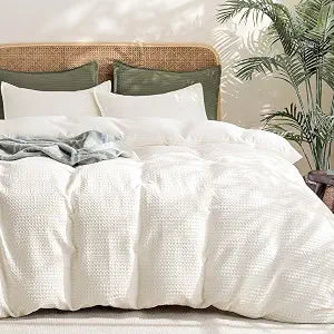 PHF Soft Waffle Duvet Cover Queen Size- Durable Breathable Waffle Weave Duvet Cover(90"x90") with 2 Pillow Shams, 3 Pieces Luxury Textured Bedding Set for All Season, Cream