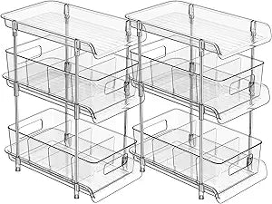 2Set 3 Tier Clear Bathroom Organizer with Dividers, Pull-Out Pantry Organization and Storage, Multi-Purpose Under Sink Organizers and Storage, Vanity Skincare Cosmetic Closet Organizer Medicine Bins