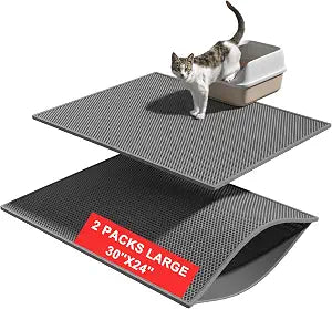 Pieviev 2 Packs Cat Litter Mat Double Layer Waterproof Urine Proof Trapping Mat (30''X24'', Gray)