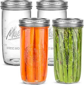 24oz Wide Mouth Mason Jars 4 Pack Reusable Glass Mason Jars with Airtight Lids for Canning, Pickling, Food Storage, Jam, Jelly, DIY Crafts Dishwasher Safe